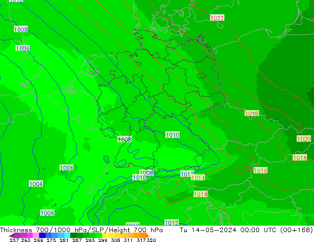 Thck 700-1000 hPa UK-Global mar 14.05.2024 00 UTC