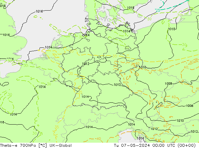 Theta-e 700hPa UK-Global Di 07.05.2024 00 UTC