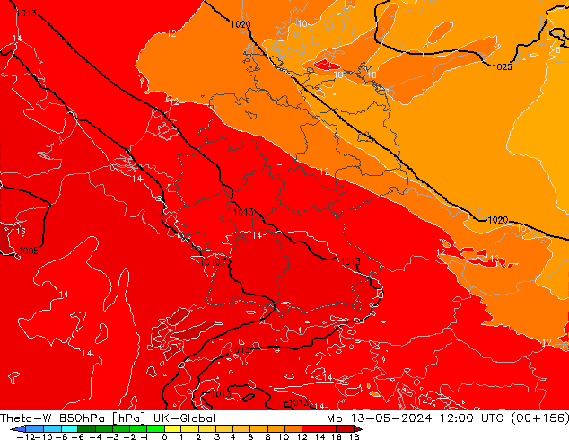 Theta-W 850hPa UK-Global lun 13.05.2024 12 UTC