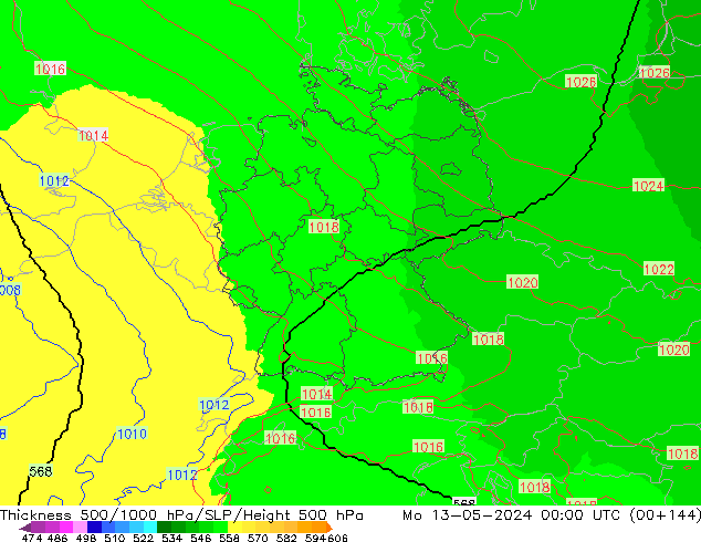 Thck 500-1000hPa UK-Global pon. 13.05.2024 00 UTC