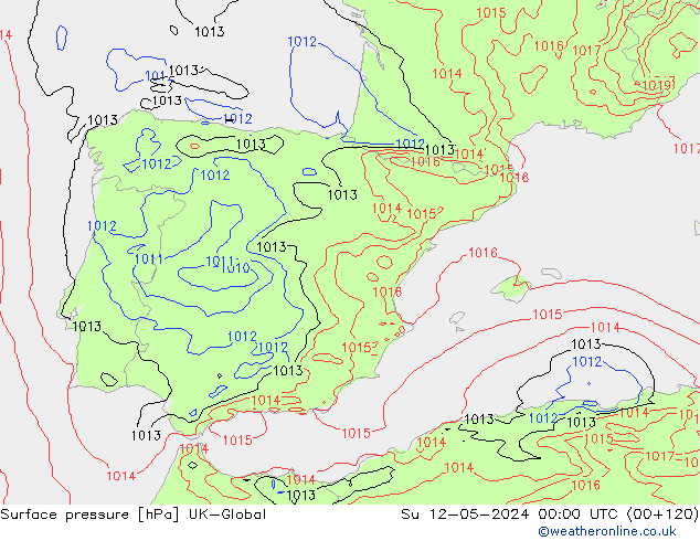 Presión superficial UK-Global dom 12.05.2024 00 UTC