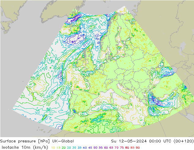 Isotachs (kph) UK-Global Ne 12.05.2024 00 UTC