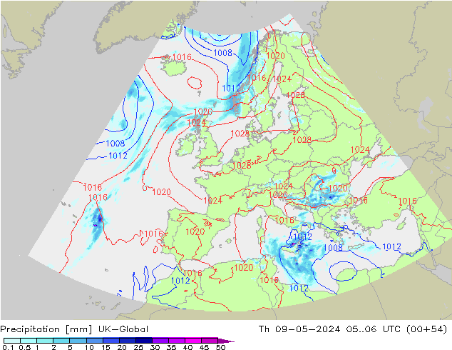 Precipitation UK-Global Th 09.05.2024 06 UTC