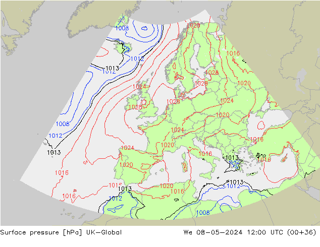 Yer basıncı UK-Global Çar 08.05.2024 12 UTC