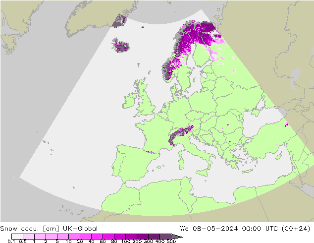 Snow accu. UK-Global We 08.05.2024 00 UTC