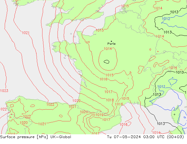 Pressione al suolo UK-Global mar 07.05.2024 03 UTC