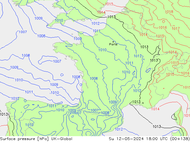 Surface pressure UK-Global Su 12.05.2024 18 UTC