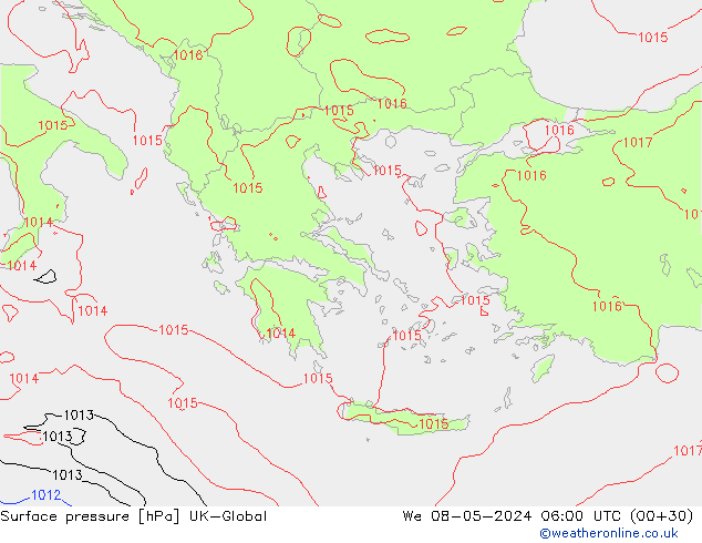 pressão do solo UK-Global Qua 08.05.2024 06 UTC