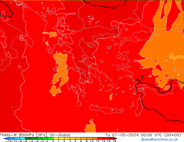 Theta-W 850hPa UK-Global  07.05.2024 00 UTC