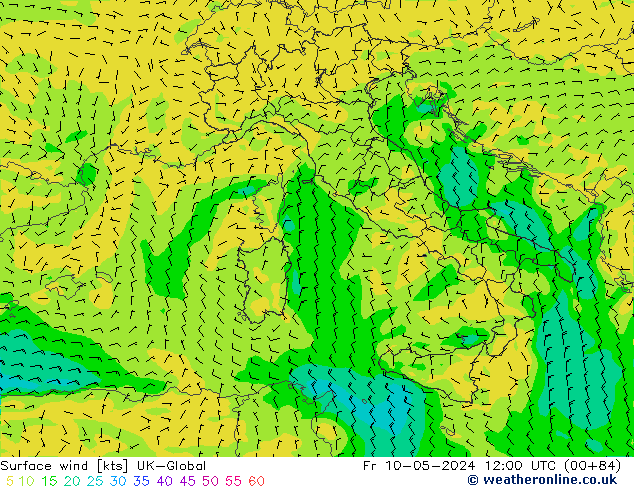 Viento 10 m UK-Global vie 10.05.2024 12 UTC