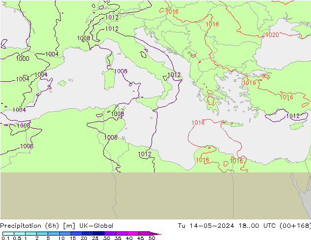 Précipitation (6h) UK-Global mar 14.05.2024 00 UTC