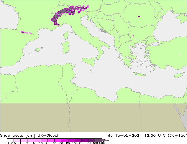 Snow accu. UK-Global lun 13.05.2024 12 UTC