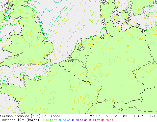 Isotachs (kph) UK-Global  08.05.2024 18 UTC