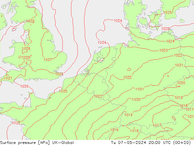 Atmosférický tlak UK-Global Út 07.05.2024 20 UTC
