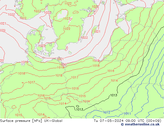 Surface pressure UK-Global Tu 07.05.2024 09 UTC