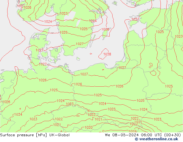 pression de l'air UK-Global mer 08.05.2024 06 UTC