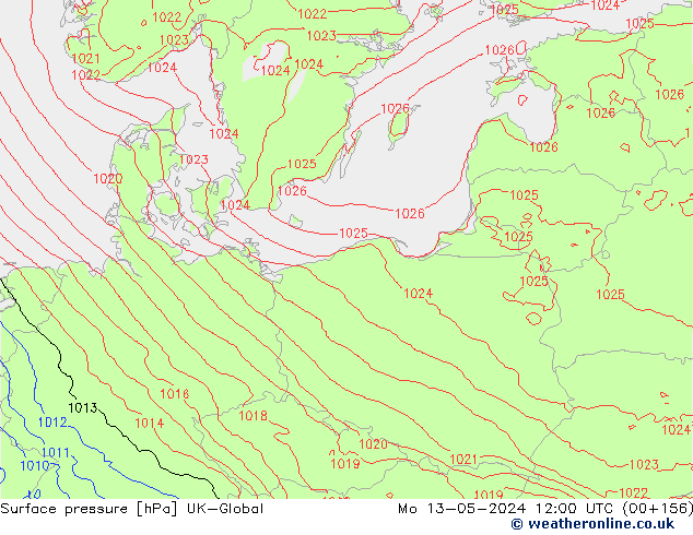 Surface pressure UK-Global Mo 13.05.2024 12 UTC