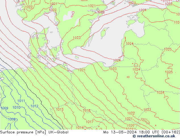 Presión superficial UK-Global lun 13.05.2024 18 UTC