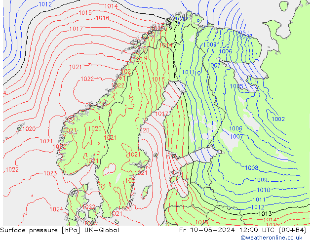 Surface pressure UK-Global Fr 10.05.2024 12 UTC