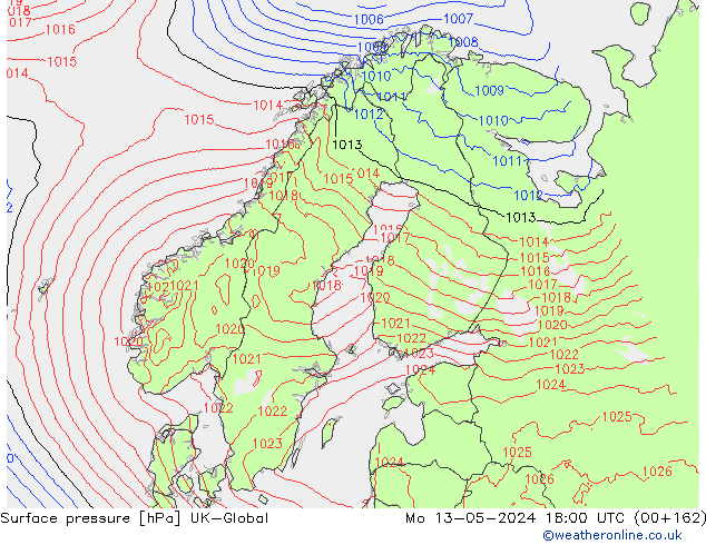 Surface pressure UK-Global Mo 13.05.2024 18 UTC