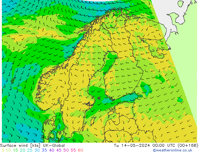 Surface wind UK-Global Tu 14.05.2024 00 UTC