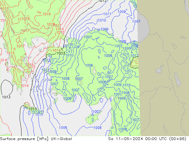 Pressione al suolo UK-Global sab 11.05.2024 00 UTC