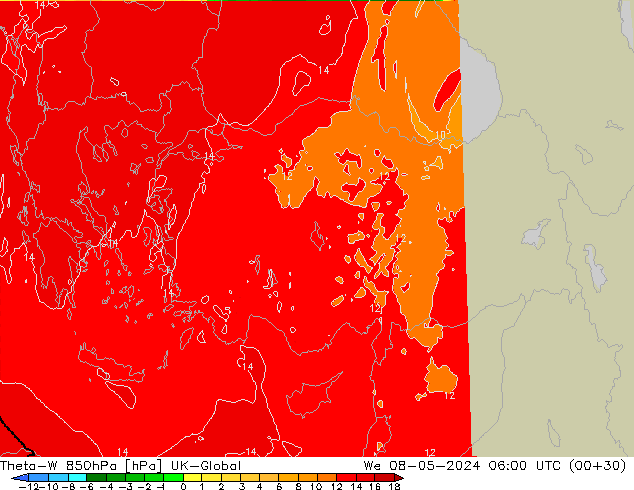 Theta-W 850hPa UK-Global mié 08.05.2024 06 UTC