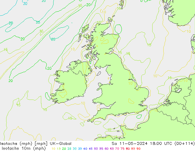 Isotachs (mph) UK-Global sab 11.05.2024 18 UTC
