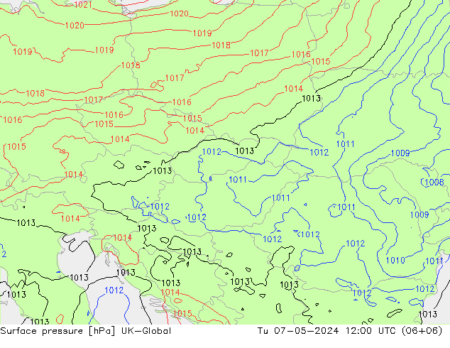 Surface pressure UK-Global Tu 07.05.2024 12 UTC