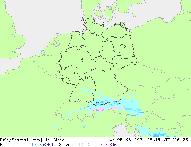 Rain/Snowfall UK-Global We 08.05.2024 18 UTC