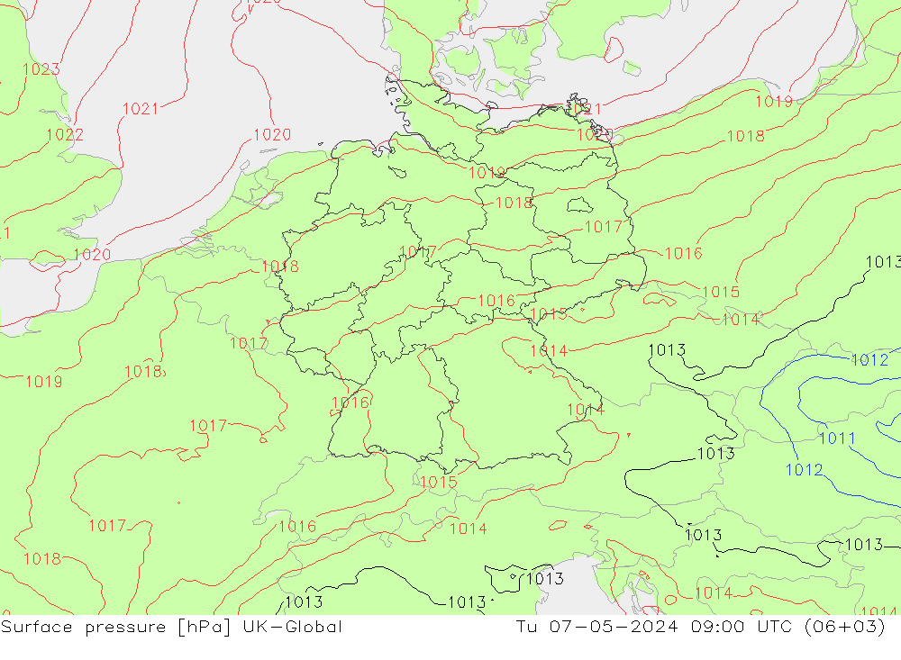 Luchtdruk (Grond) UK-Global di 07.05.2024 09 UTC