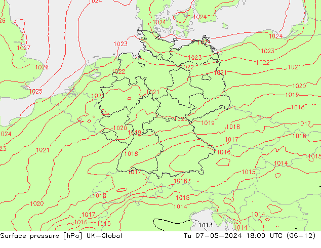 Presión superficial UK-Global mar 07.05.2024 18 UTC