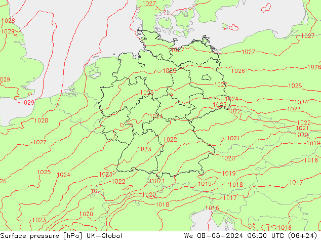地面气压 UK-Global 星期三 08.05.2024 06 UTC