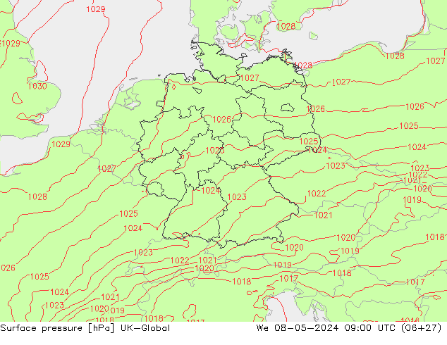 Surface pressure UK-Global We 08.05.2024 09 UTC