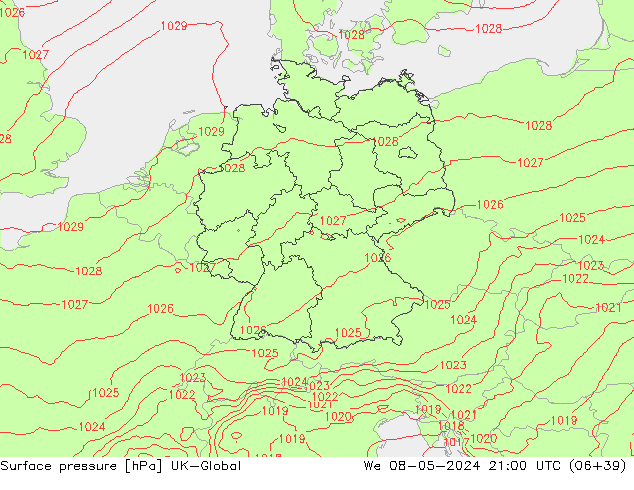 Atmosférický tlak UK-Global St 08.05.2024 21 UTC