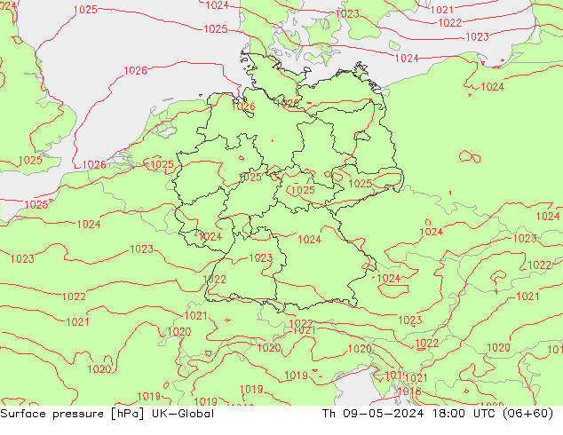 Presión superficial UK-Global jue 09.05.2024 18 UTC