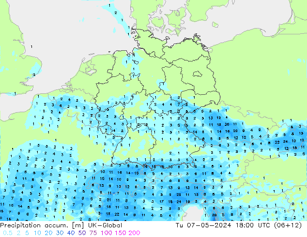 Precipitation accum. UK-Global Ter 07.05.2024 18 UTC