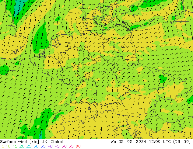 Surface wind UK-Global St 08.05.2024 12 UTC