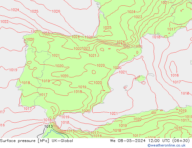 pression de l'air UK-Global mer 08.05.2024 12 UTC