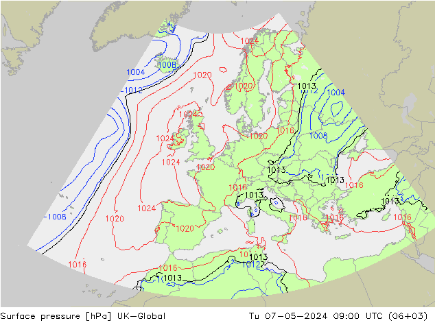 Presión superficial UK-Global mar 07.05.2024 09 UTC