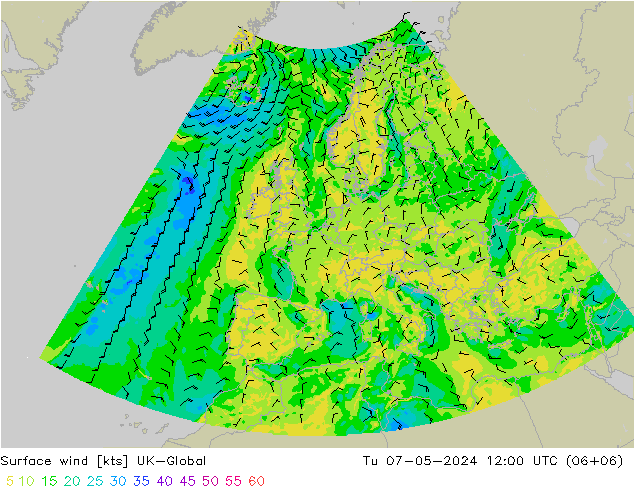 Surface wind UK-Global Tu 07.05.2024 12 UTC