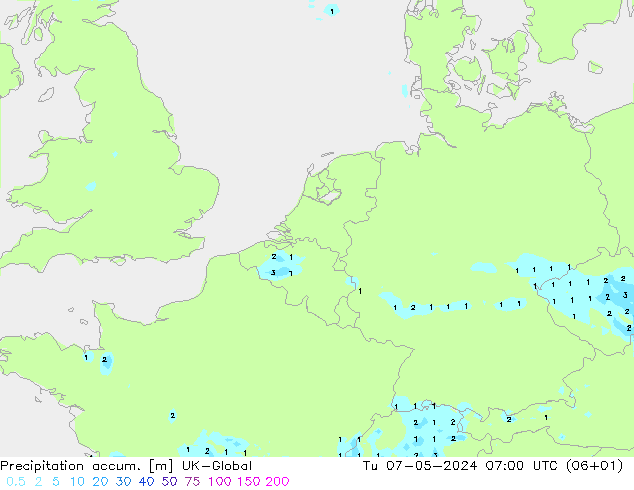 Precipitation accum. UK-Global mar 07.05.2024 07 UTC