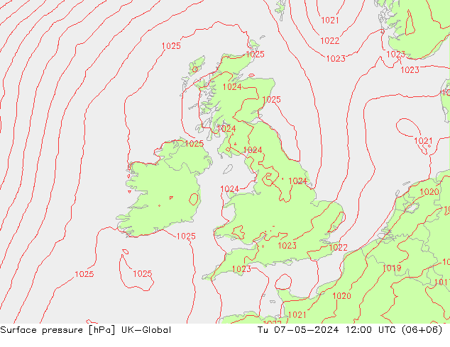 Surface pressure UK-Global Tu 07.05.2024 12 UTC