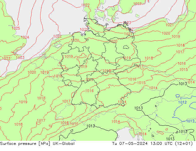 Atmosférický tlak UK-Global Út 07.05.2024 13 UTC