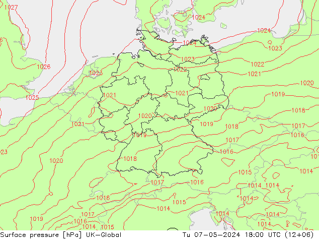 Atmosférický tlak UK-Global Út 07.05.2024 18 UTC
