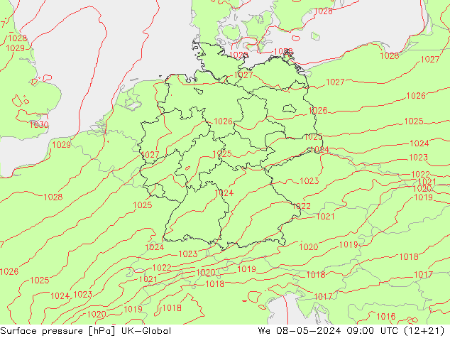 pression de l'air UK-Global mer 08.05.2024 09 UTC