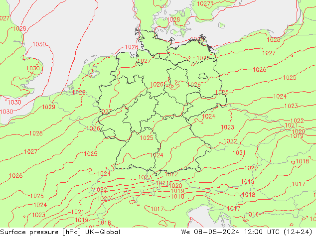 地面气压 UK-Global 星期三 08.05.2024 12 UTC