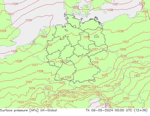 Atmosférický tlak UK-Global Čt 09.05.2024 00 UTC