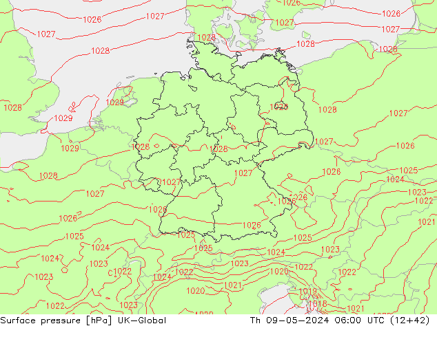 Atmosférický tlak UK-Global Čt 09.05.2024 06 UTC