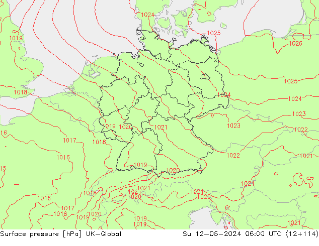 Surface pressure UK-Global Su 12.05.2024 06 UTC